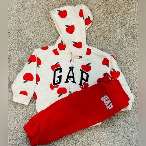 GAP Cream Apple Print Hoodie and Red Pants Set